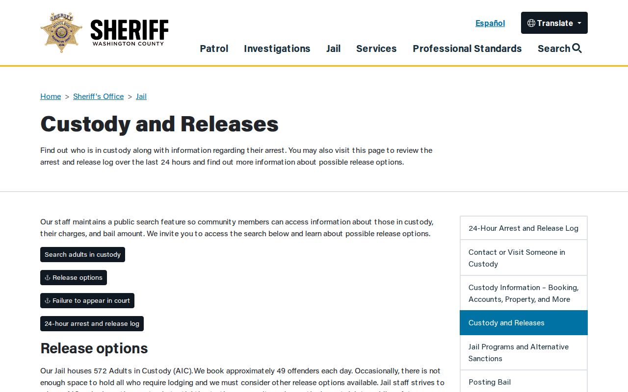 Washington County arrest and release log lookup