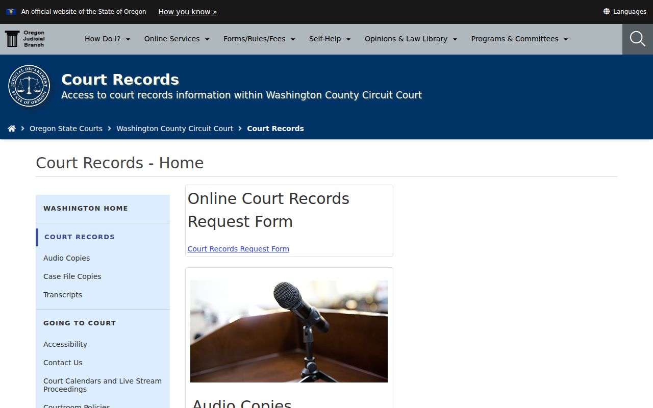 Washington County criminal court Records Department