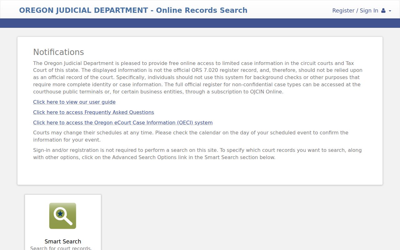 Washington County criminal court case search in OJD records