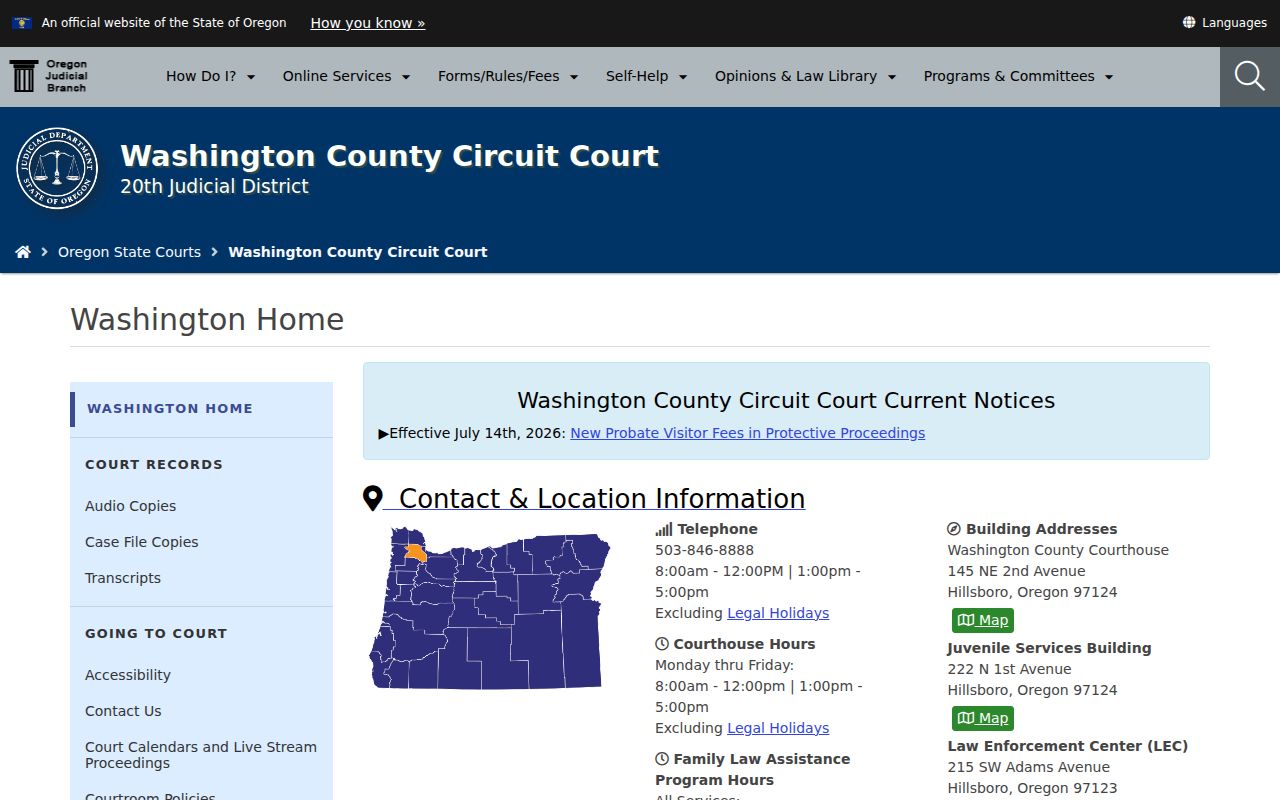 Washington County criminal court cases and Circuit Court access