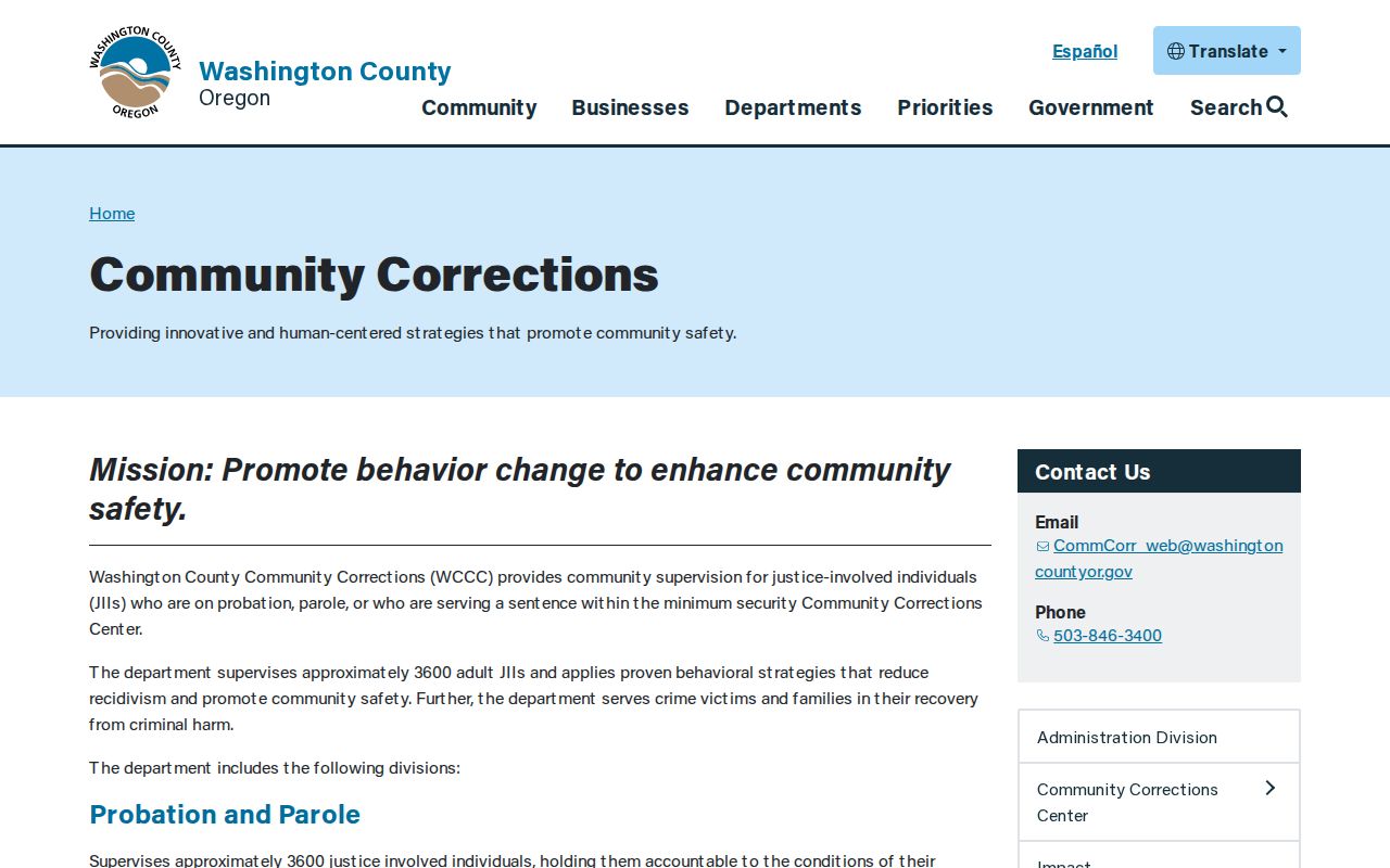 Washington County criminal supervision and community corrections records