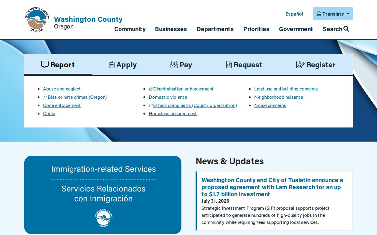 Washington County Oregon criminal records department directory