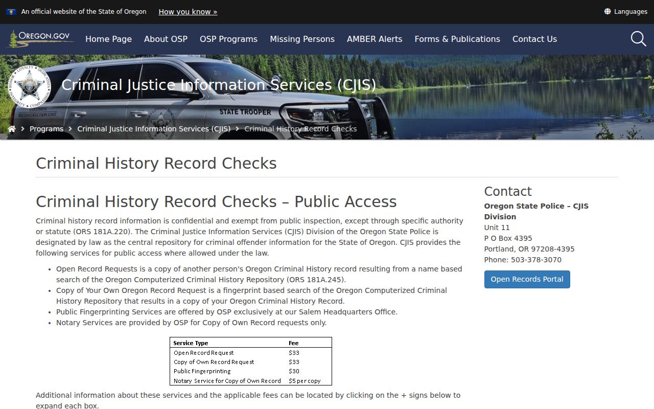 Washington County criminal history products from Oregon State Police