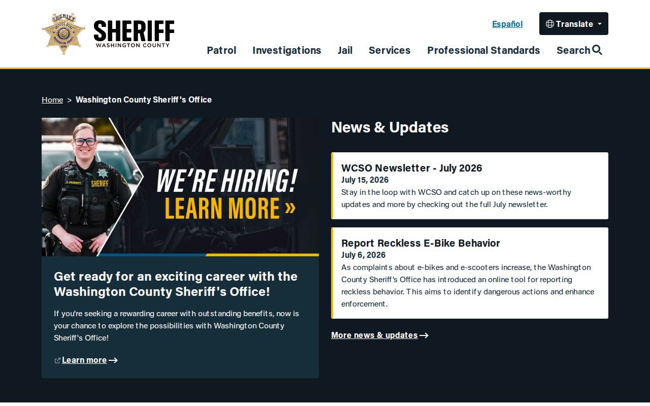 Washington County sheriff criminal records services