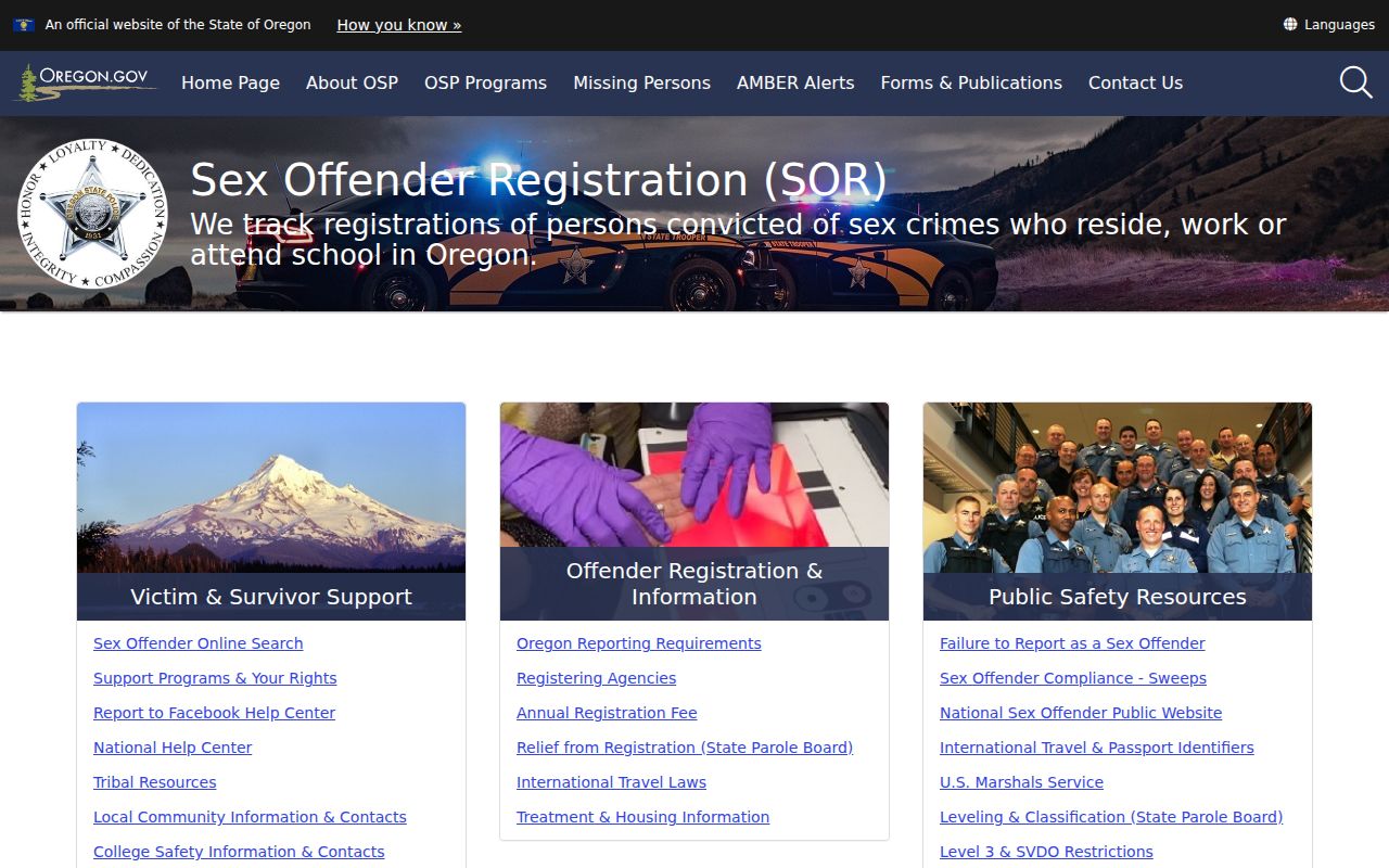 Washington County sex offender search on the Oregon State Police registry hub
