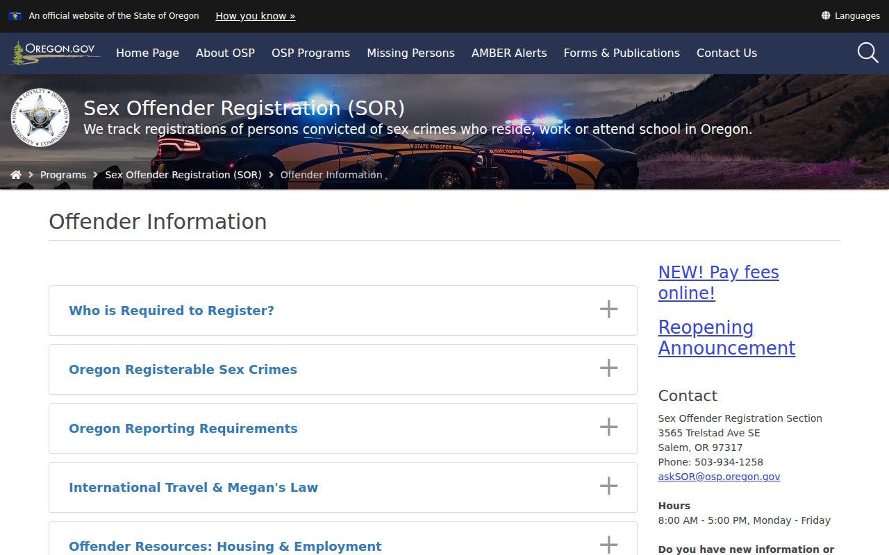 Washington County sex offender registration rules from Oregon State Police